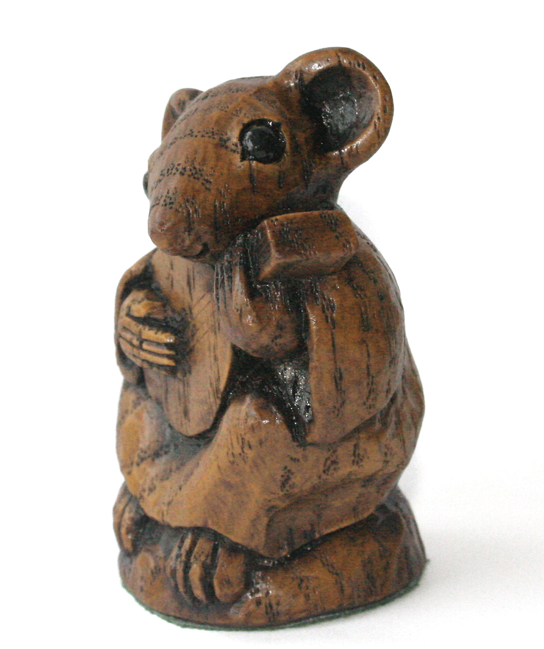 Wooden figurine of a mouse playing a mandolin right view